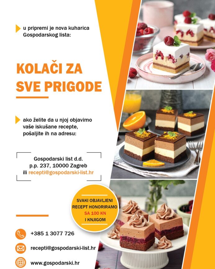 Nova knjiga Gospodarskog lista “Kolači za sve prigode” u pripremi!